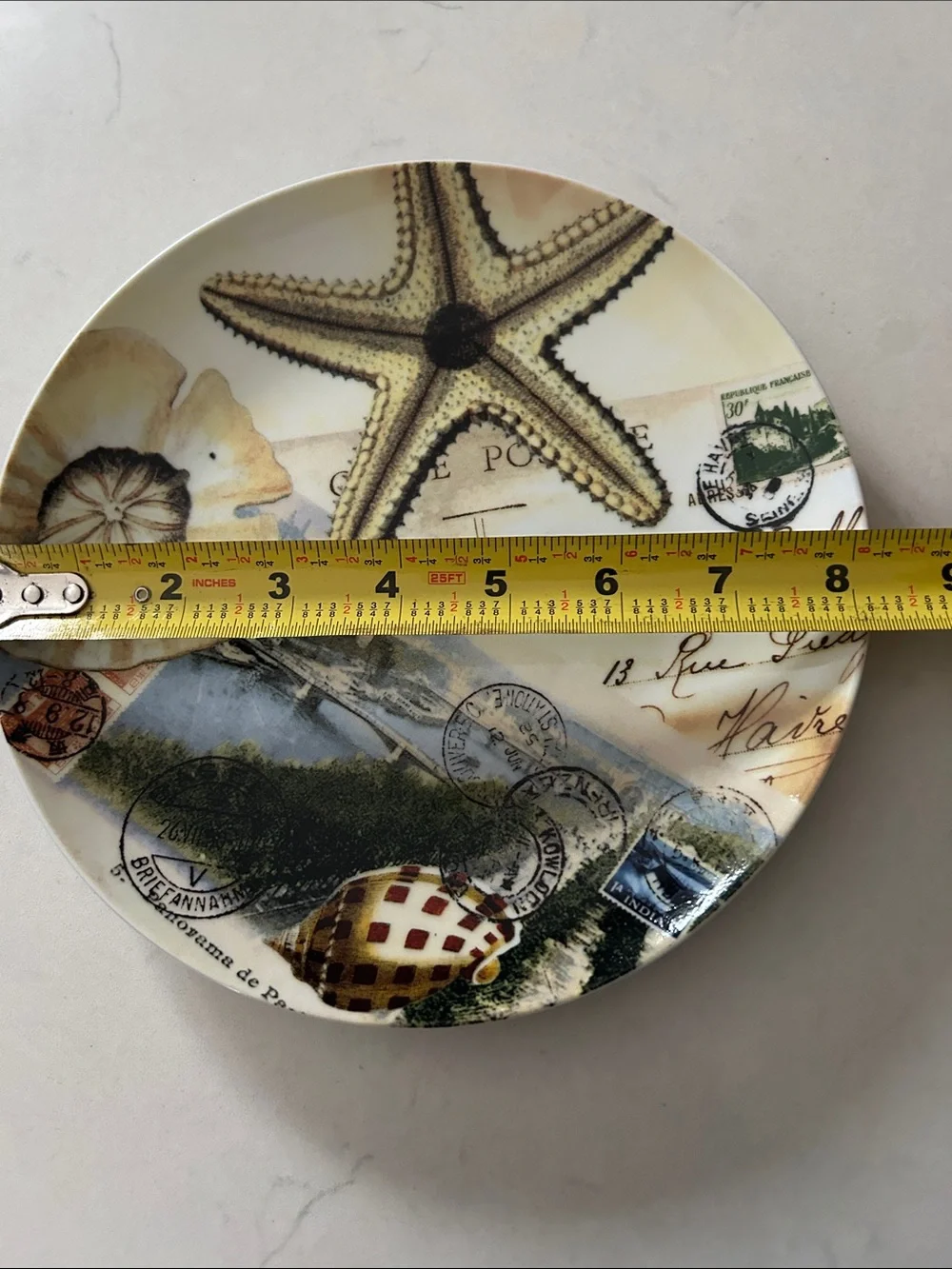 Pottery Barn-Coastal Curiosity Plate Featuring Postcard Design